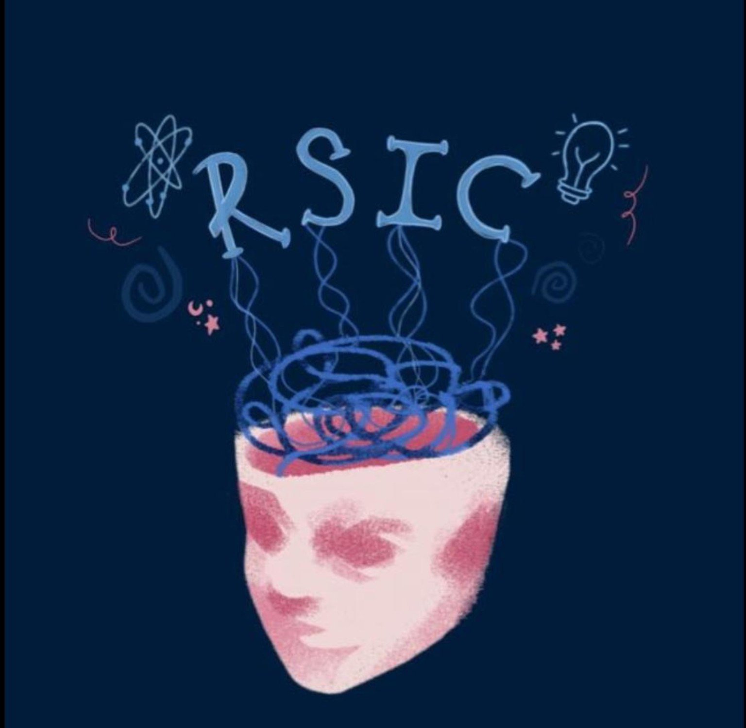The hand-drawn RSIC poster, with blue threads rising out of a head and turning into the letters RSIC